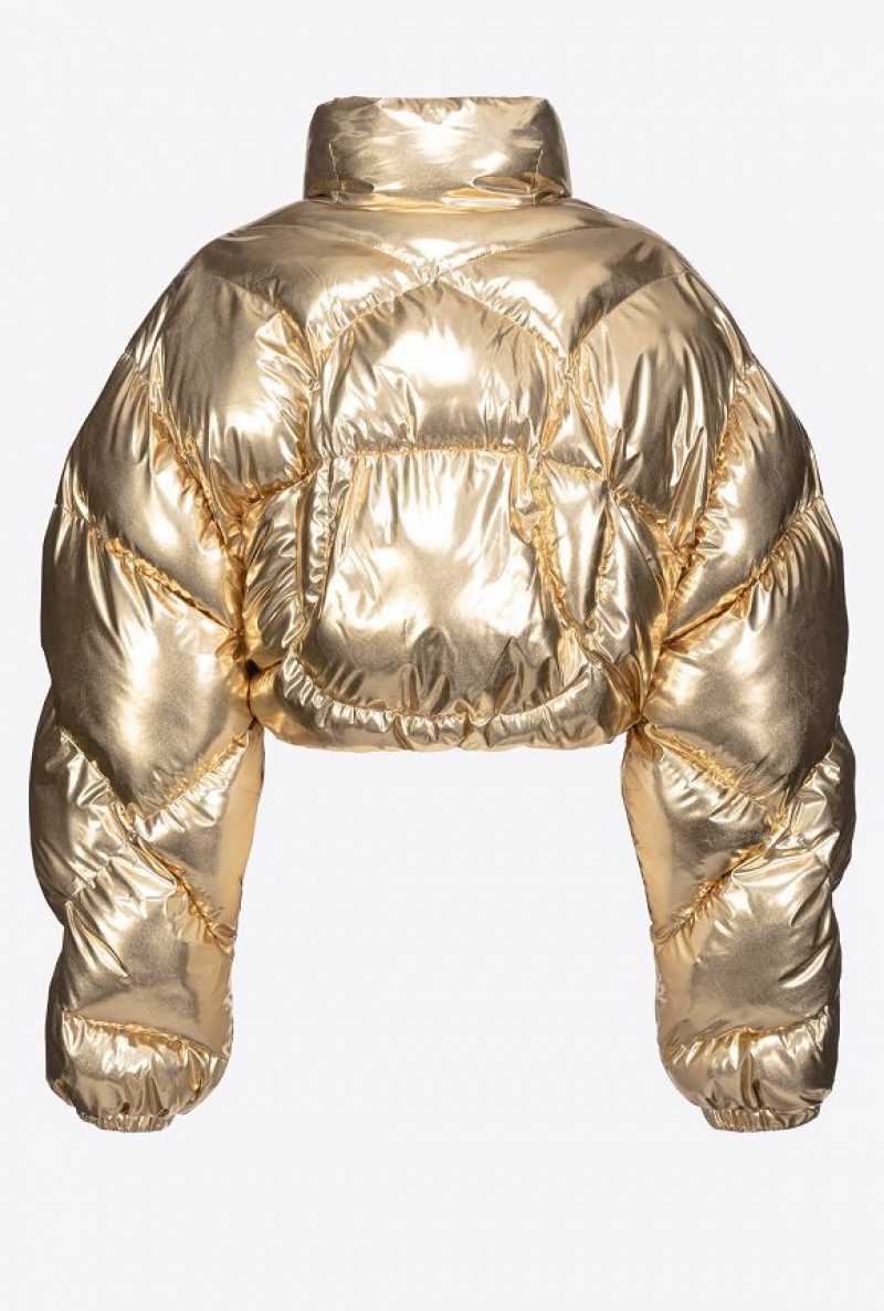 Pinko Cropped Padded Mirror-effect Jacket LIGHT METALLIC GOLD | SN-PKO33645