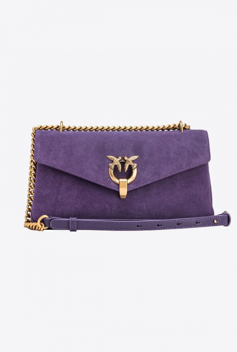 Pinko Cupido Bag Baguette In Suede GRAPE PURPLE-ANTIQUE GOLD | SN-PKO32449