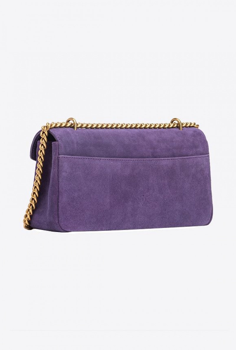 Pinko Cupido Bag Baguette In Suede GRAPE PURPLE-ANTIQUE GOLD | SN-PKO32642