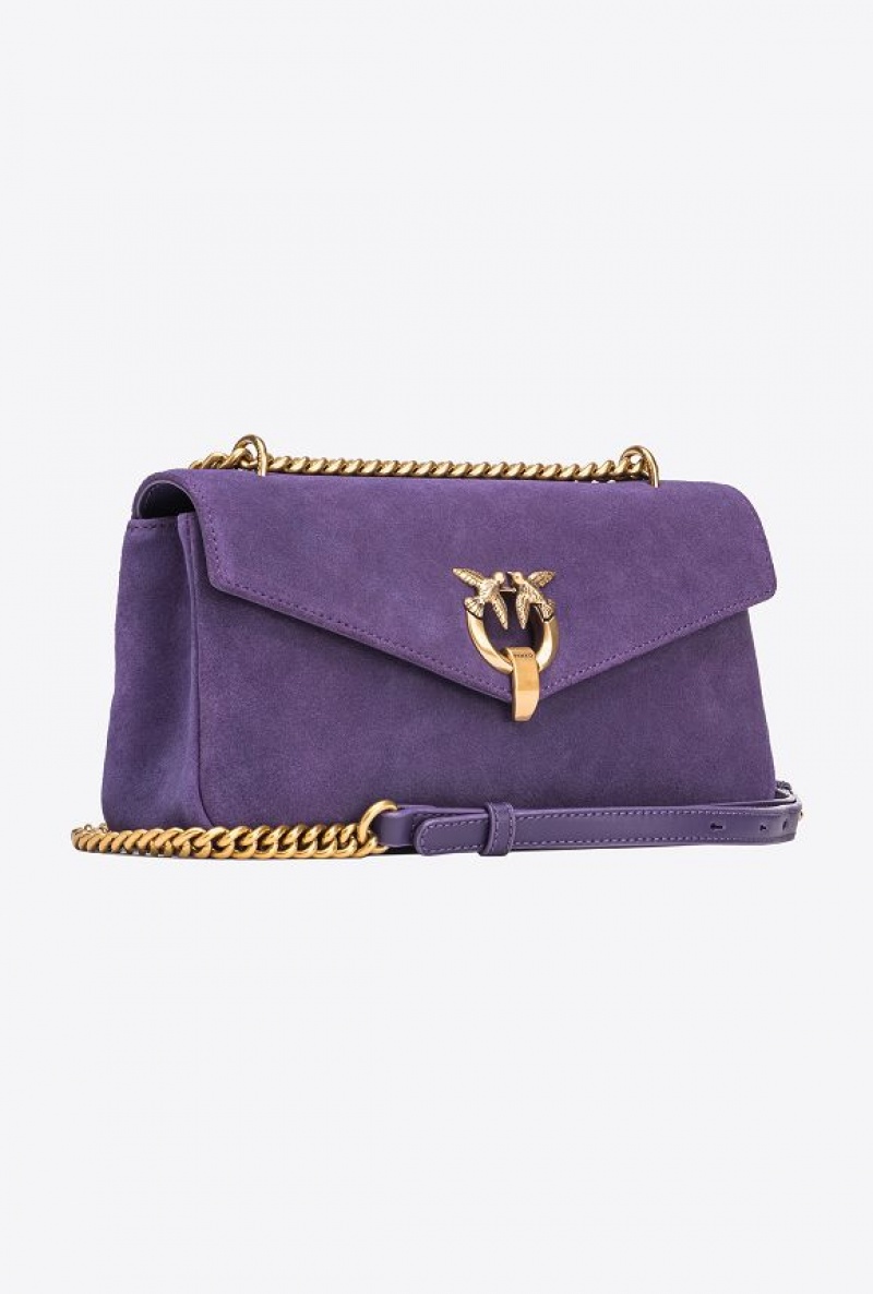 Pinko Cupido Bag Baguette In Suede GRAPE PURPLE-ANTIQUE GOLD | SN-PKO32642