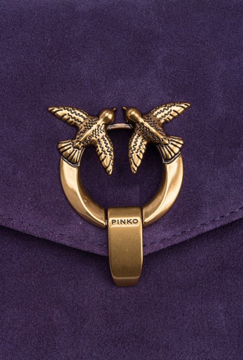 Pinko Cupido Bag Baguette In Suede GRAPE PURPLE-ANTIQUE GOLD | SN-PKO32642