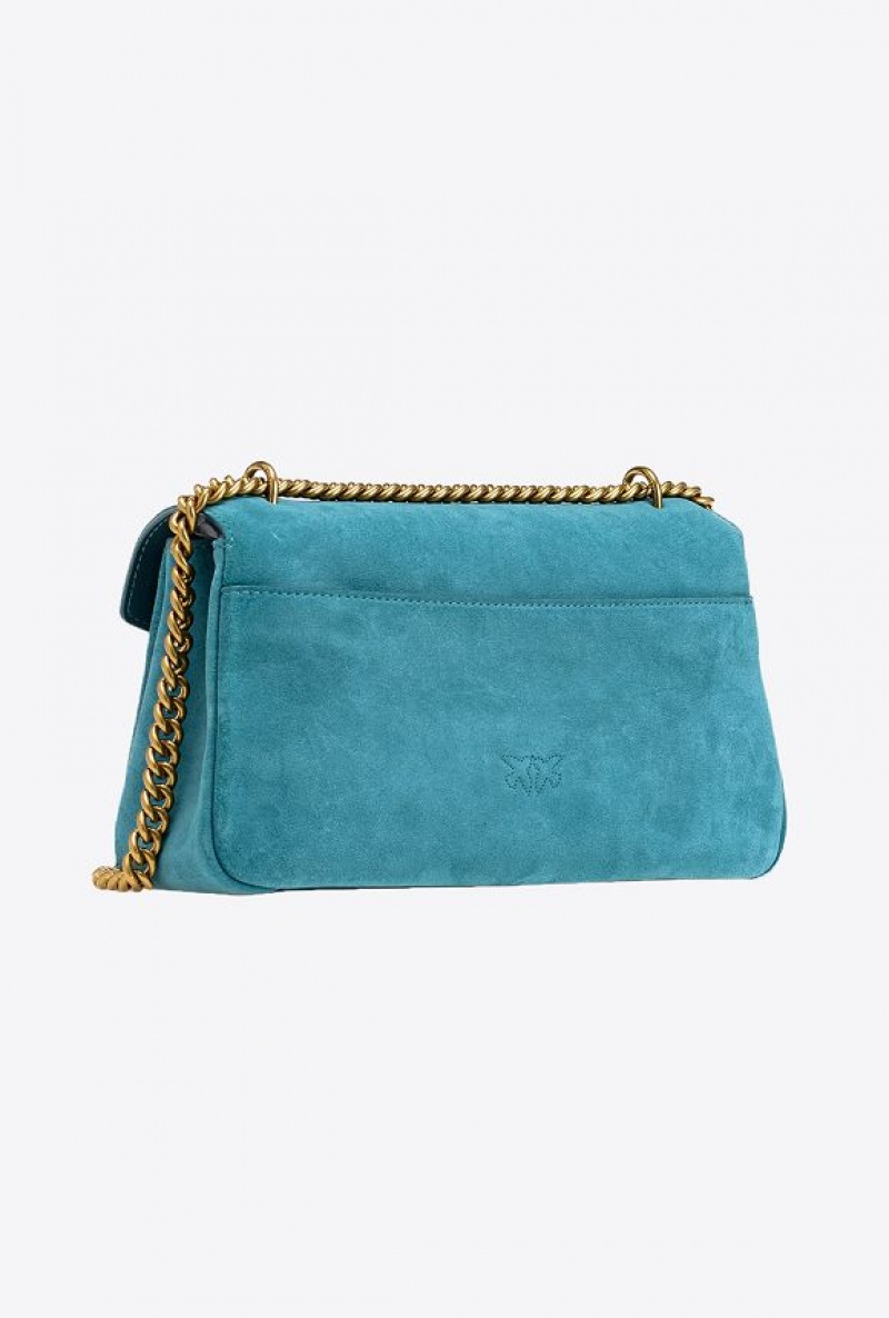 Pinko Cupido Bag Baguette In Suede PACIFIC BLUE-ANTIQUE GOLD | SN-PKO32450