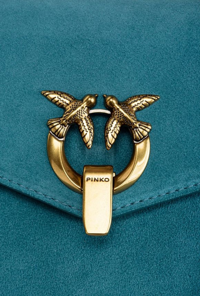 Pinko Cupido Bag Baguette In Suede PACIFIC BLUE-ANTIQUE GOLD | SN-PKO32641