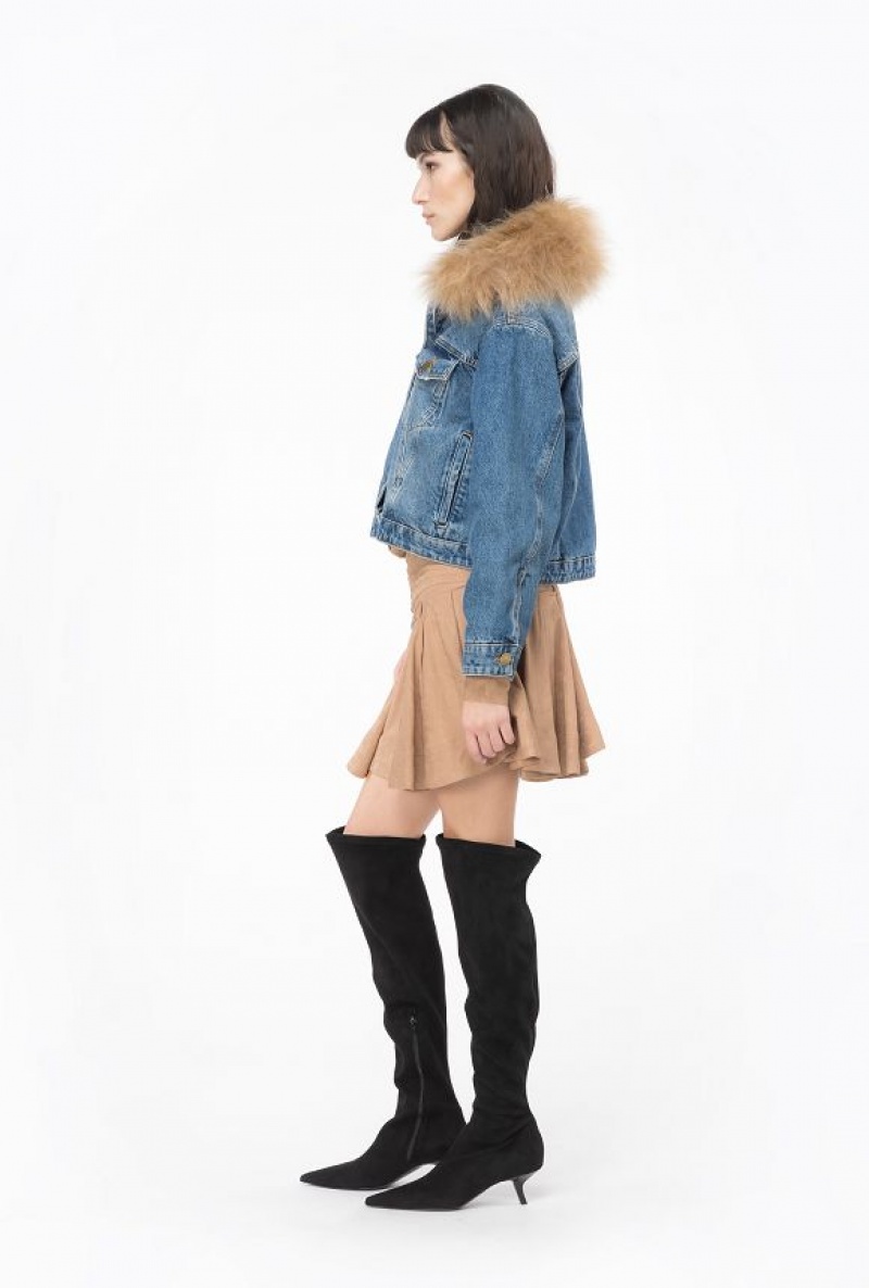 Pinko Denim Jacket With Faux Fur MEDIUM VINTAGE WASH | SN-PKO33592