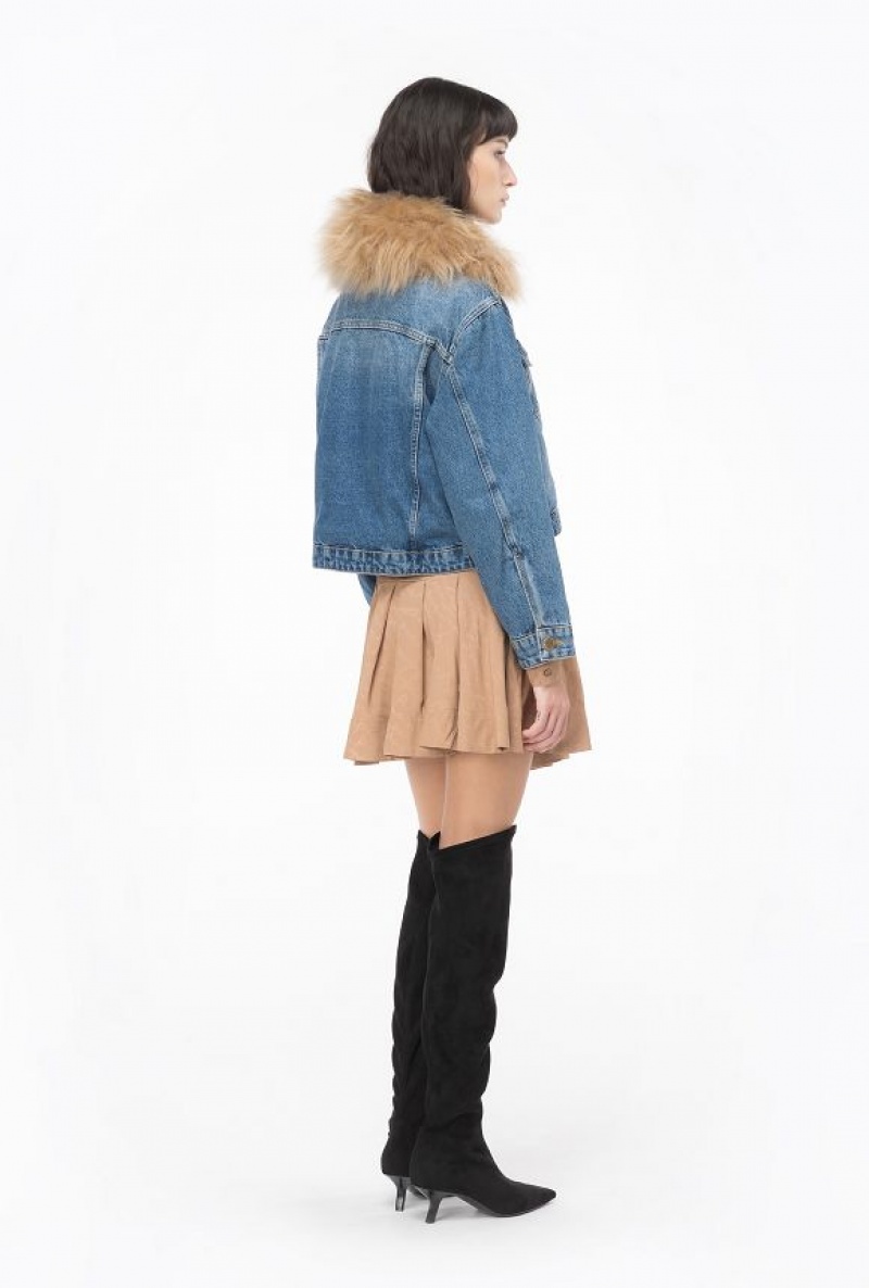 Pinko Denim Jacket With Faux Fur MEDIUM VINTAGE WASH | SN-PKO33592