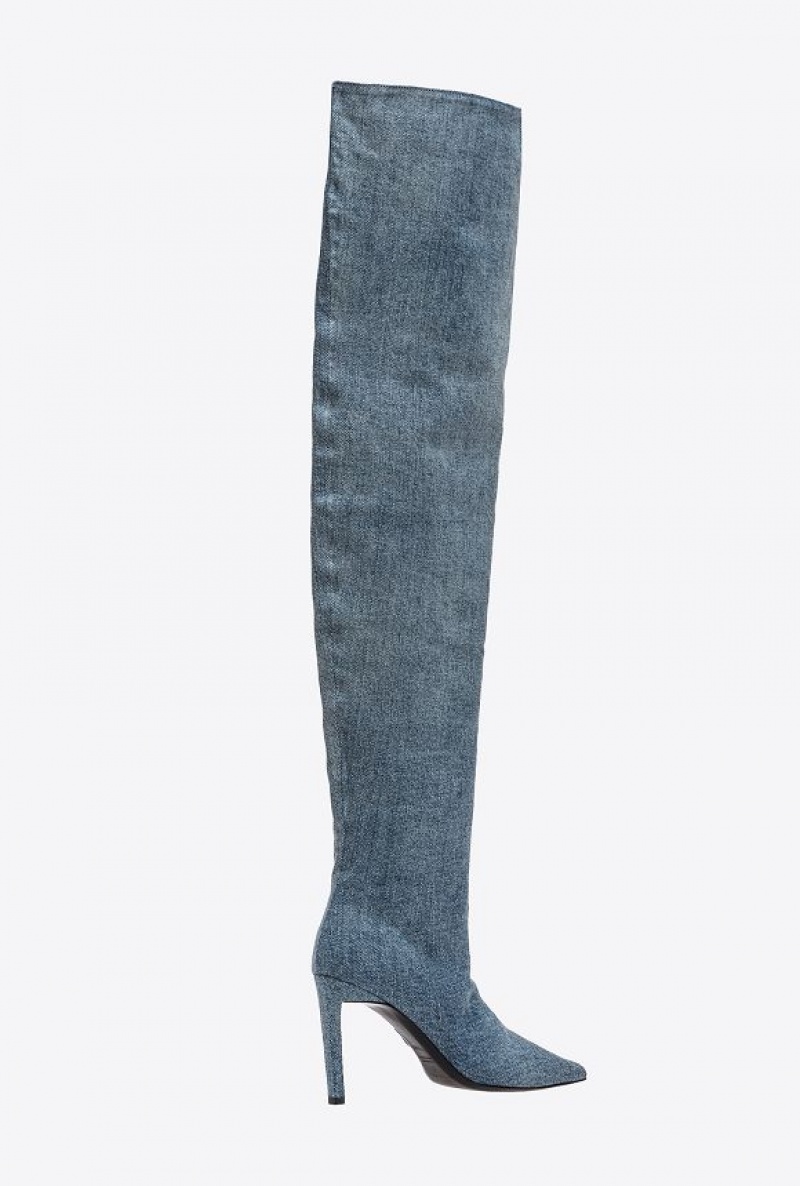 Pinko Denim Thigh-high Boots MEDIUM DARK VINTAGE WASH | SN-PKO34144