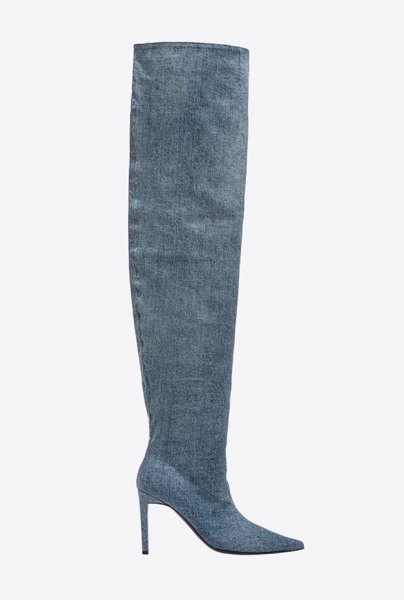 Pinko Denim Thigh-high Boots MEDIUM DARK VINTAGE WASH | SN-PKO34144