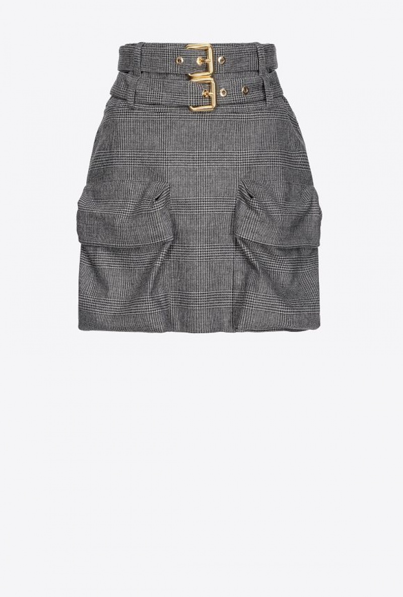 Pinko Double-belt Mini Skirt GREY/BLACK | SN-PKO34075