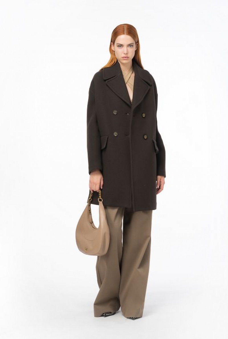 Pinko Double-breasted Cloth Coat BROWN | SN-PKO33623