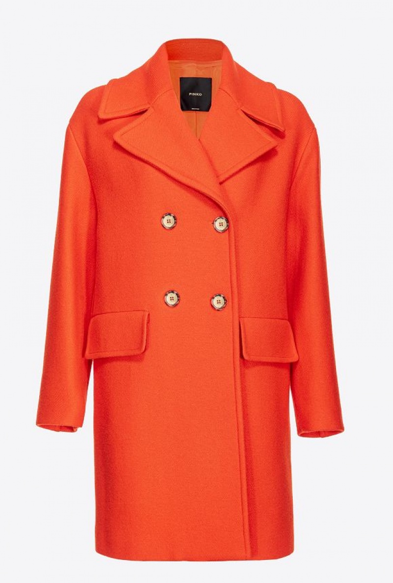 Pinko Double-breasted Cloth Coat SURIMI ORANGE | SN-PKO33628