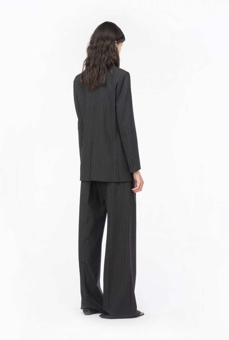 Pinko Double-breasted Pinstriped Blazer BLACK/WHITE | SN-PKO33981