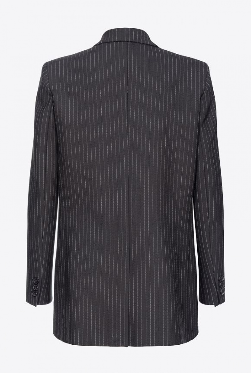 Pinko Double-breasted Pinstriped Blazer BLACK/WHITE | SN-PKO33981