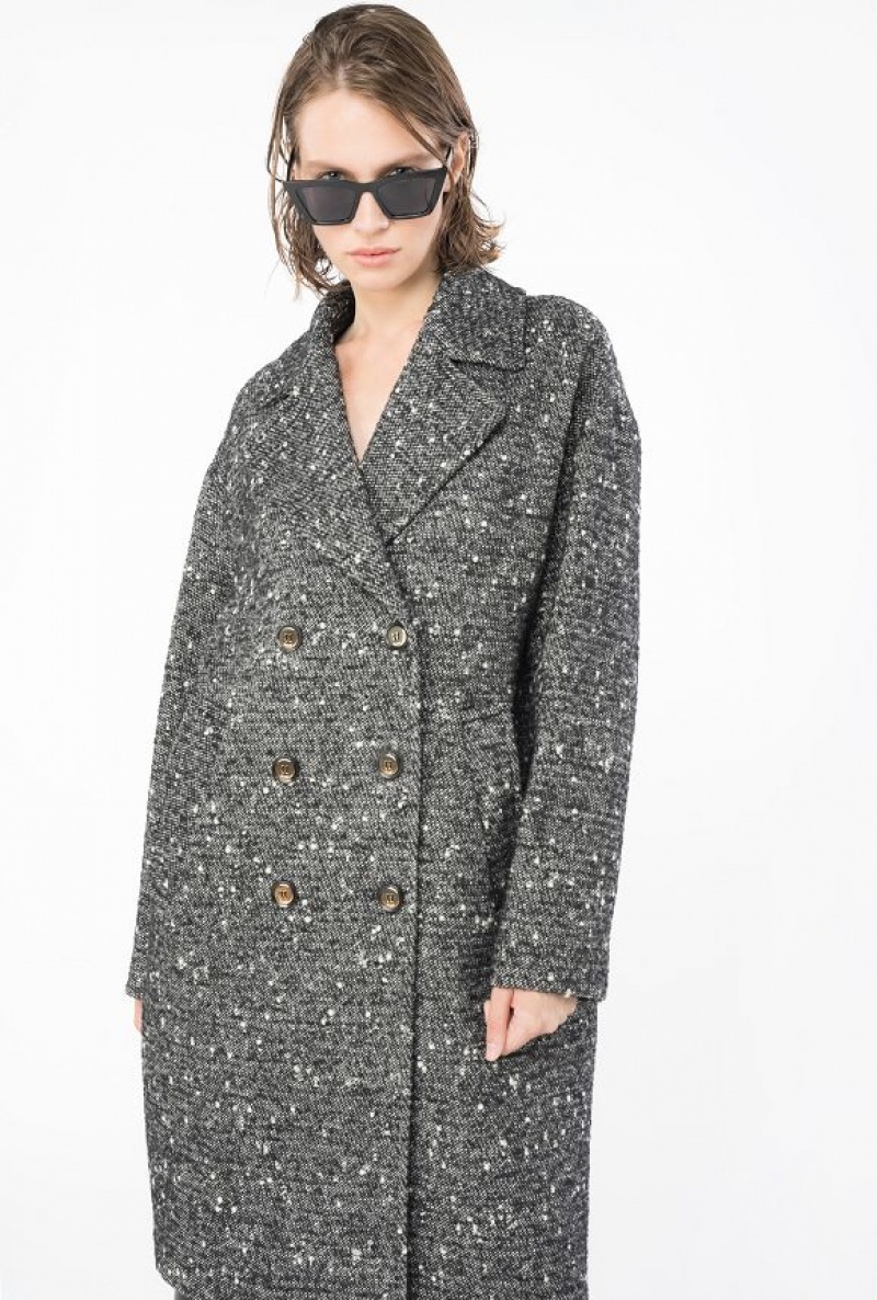 Pinko Double-breasted Tweed Coat BLACK/WHITE | SN-PKO33650