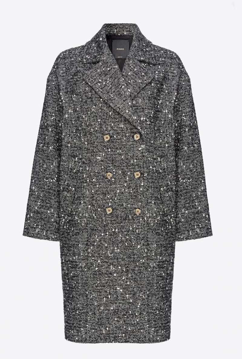 Pinko Double-breasted Tweed Coat BLACK/WHITE | SN-PKO33650