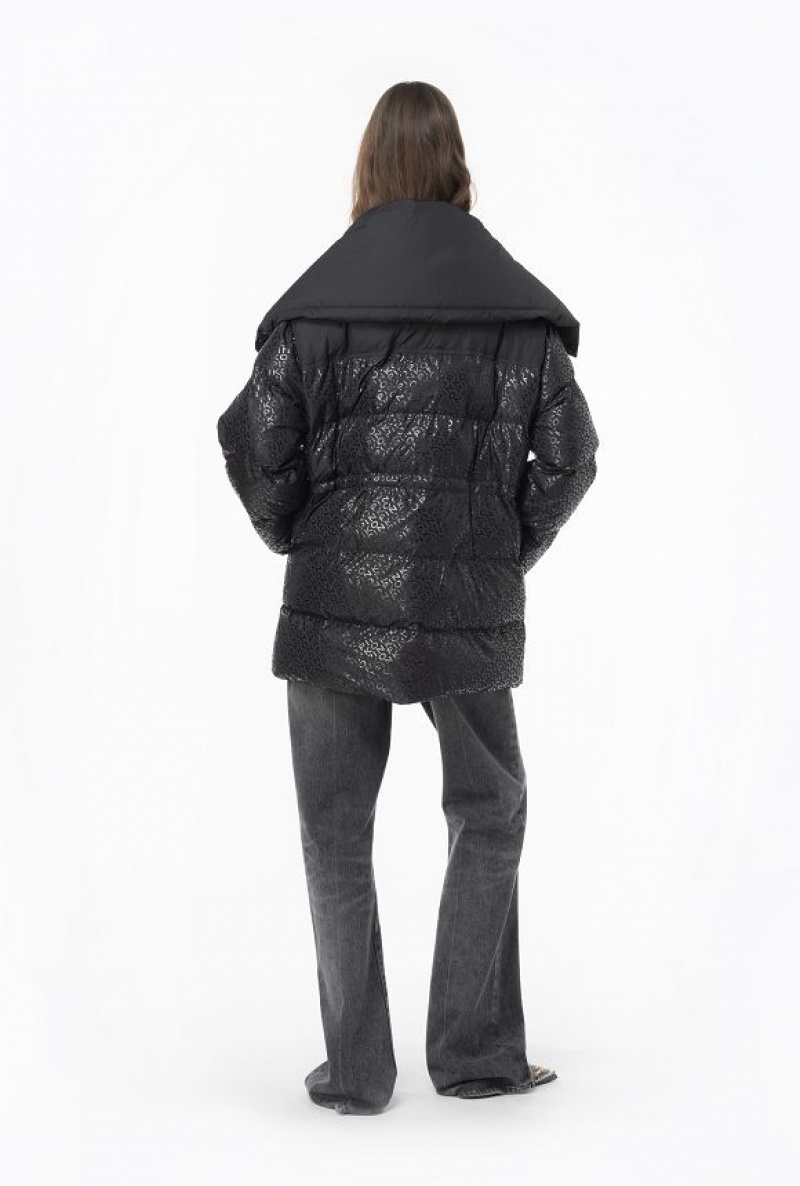 Pinko Down Jacket With Glossy Logo Print LIMO BLACK | SN-PKO33606