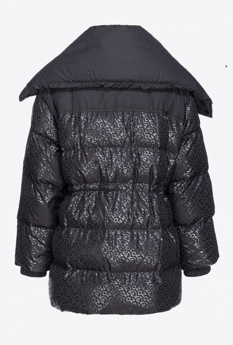 Pinko Down Jacket With Glossy Logo Print LIMO BLACK | SN-PKO33606