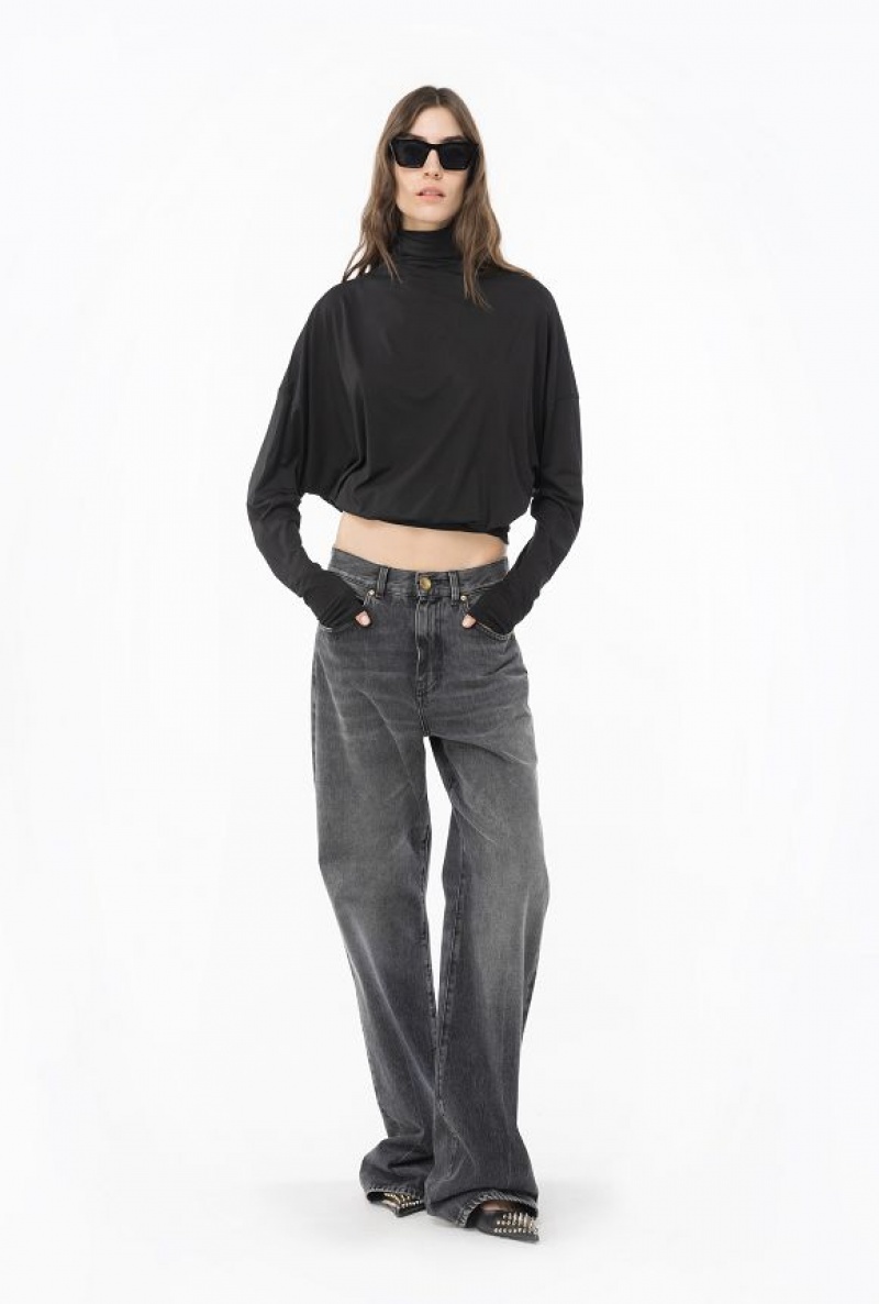 Pinko Draped Turtleneck Sweater LIMO BLACK | SN-PKO33389