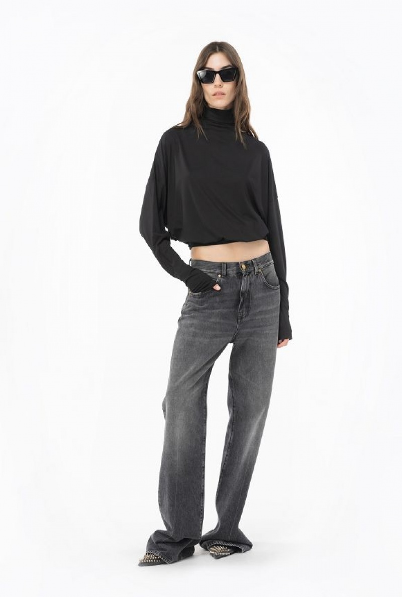 Pinko Draped Turtleneck Sweater LIMO BLACK | SN-PKO33389