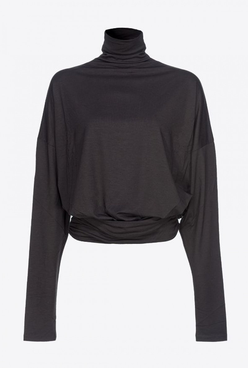 Pinko Draped Turtleneck Sweater LIMO BLACK | SN-PKO33420