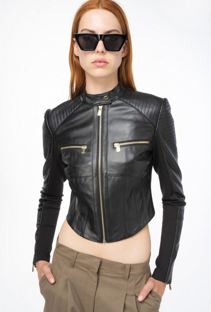 Pinko Dual-fabric Biker Jacket LIMO BLACK | SN-PKO33596