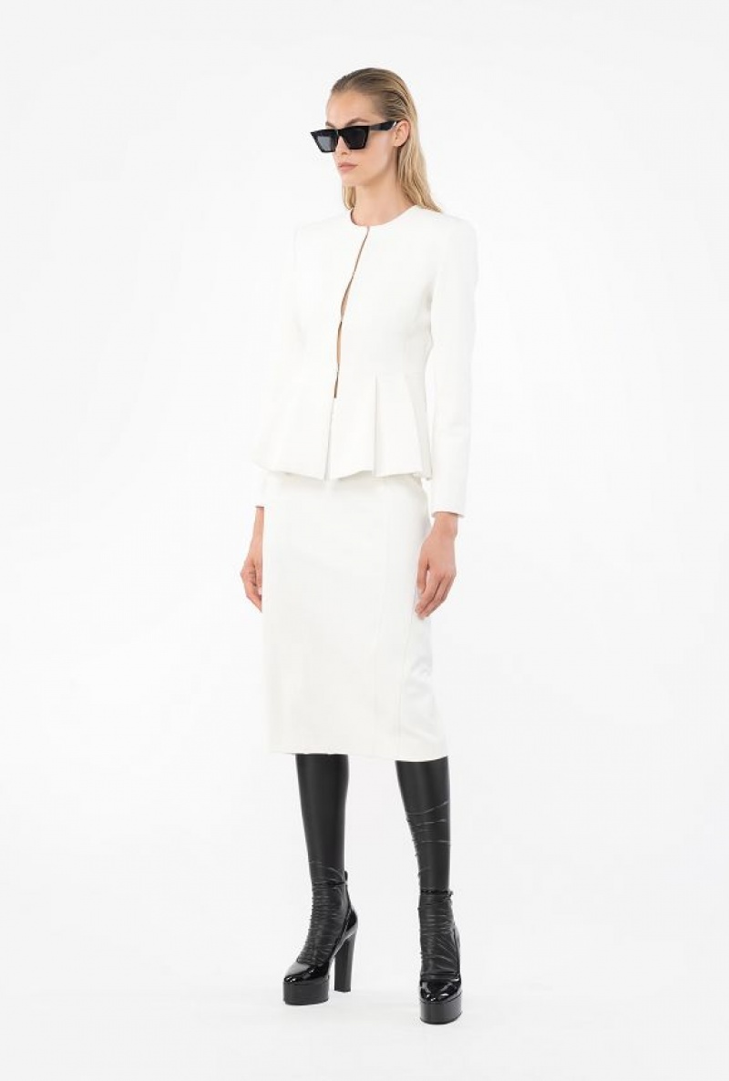 Pinko Elegant Crepe Blazer With Belt SNOW WHITE | SN-PKO33941