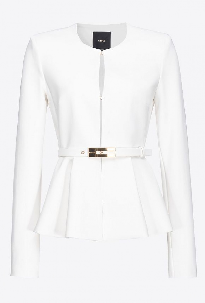 Pinko Elegant Crepe Blazer With Belt SNOW WHITE | SN-PKO33941