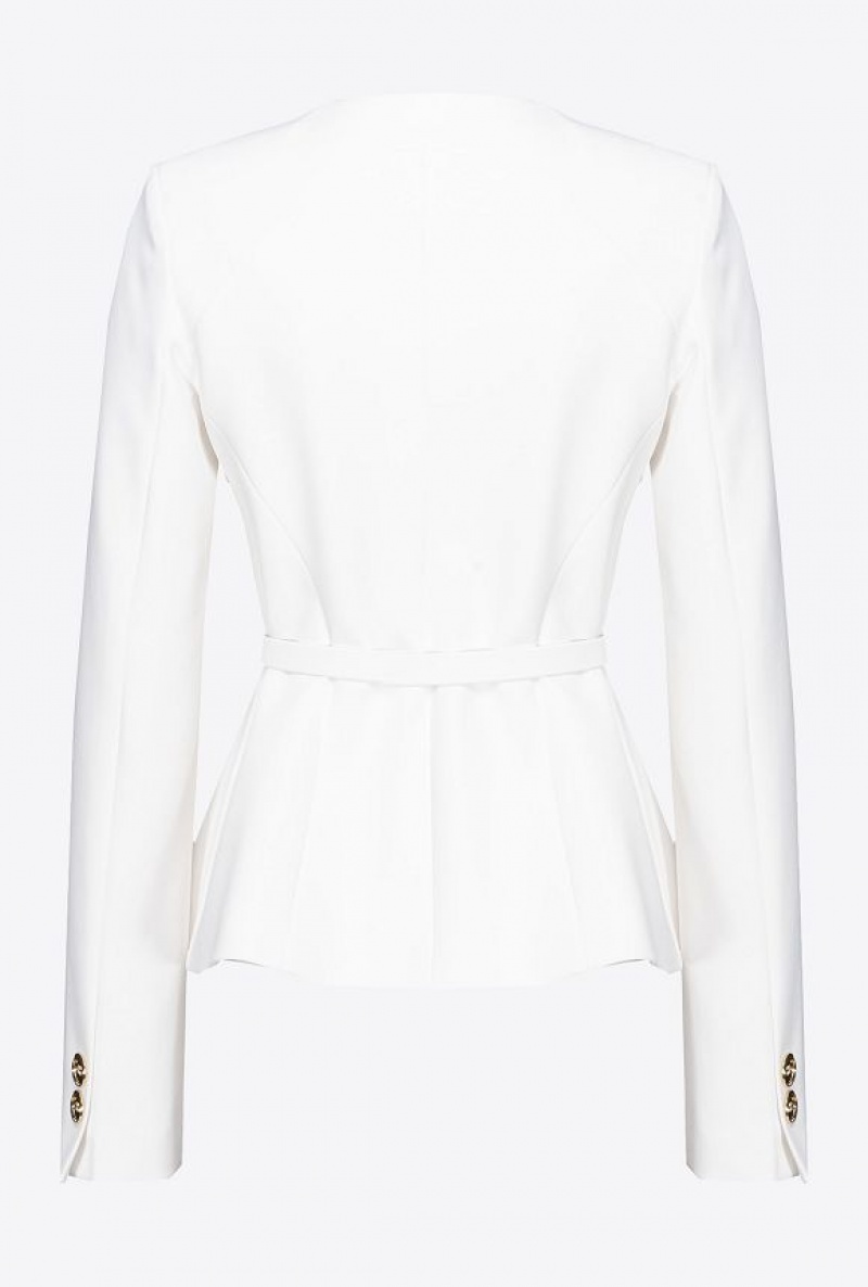 Pinko Elegant Crepe Blazer With Belt SNOW WHITE | SN-PKO33941