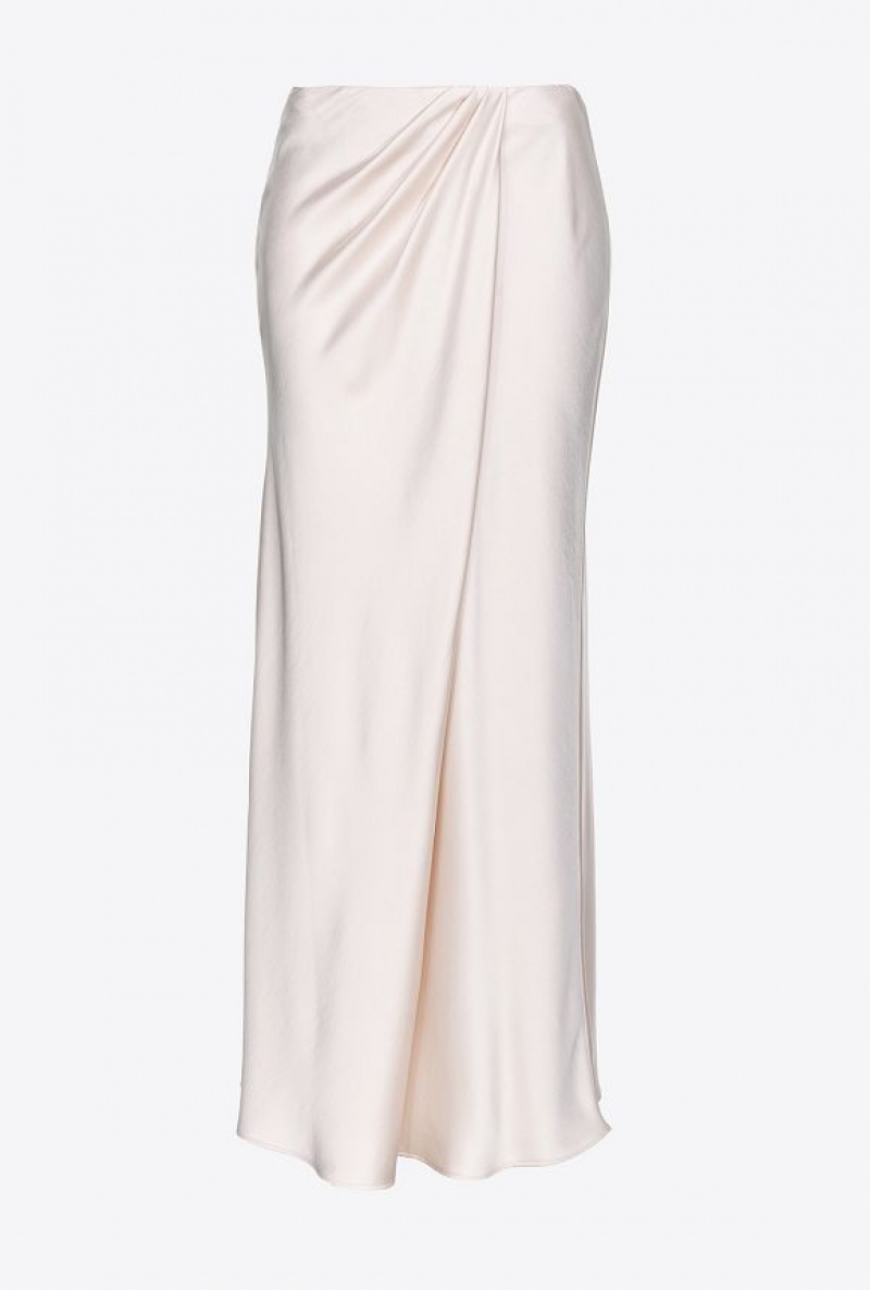 Pinko Elegant Hammered Satin Skirt PASTEL PARCHMENT | SN-PKO34090