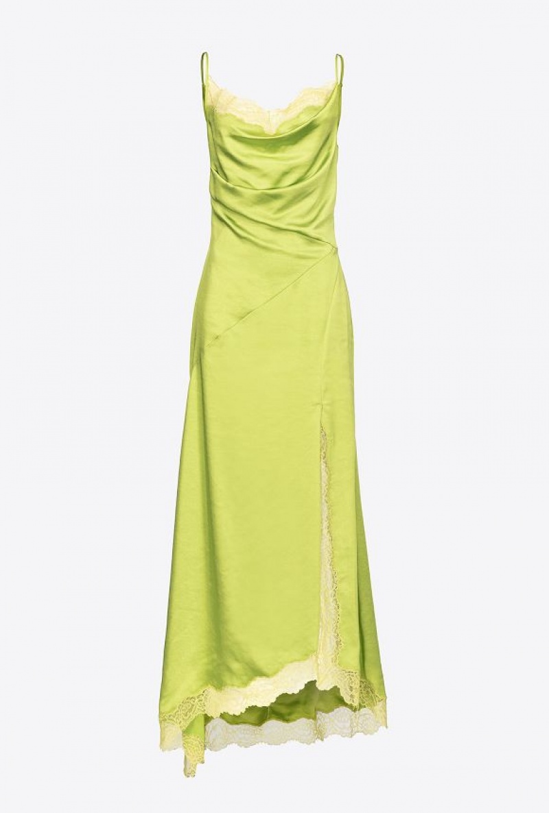 Pinko Elegant Satin And Lace Dress LIME YELLOW | SN-PKO33029