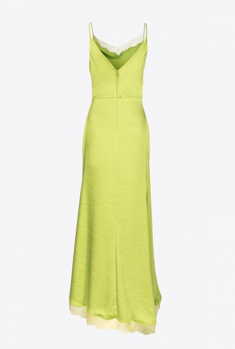 Pinko Elegant Satin And Lace Dress LIME YELLOW | SN-PKO33029