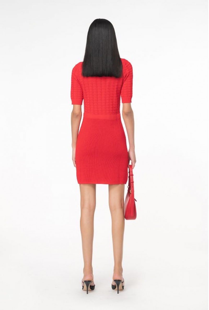 Pinko Fan-stitched Knit Mini Dress FORMULA1 RED | SN-PKO32982