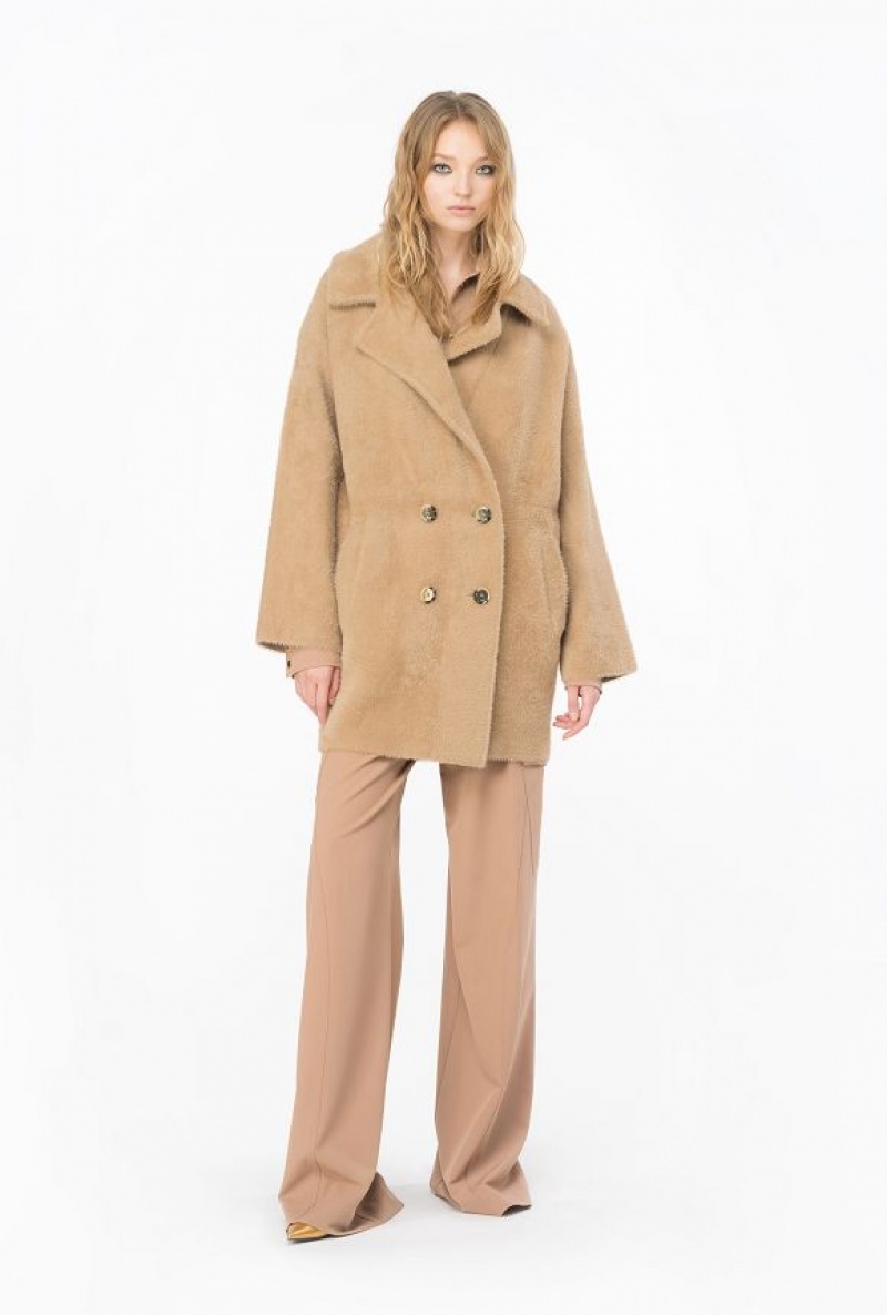 Pinko Faux Fur Cocoon Coat MOCHA CAMEL | SN-PKO33670