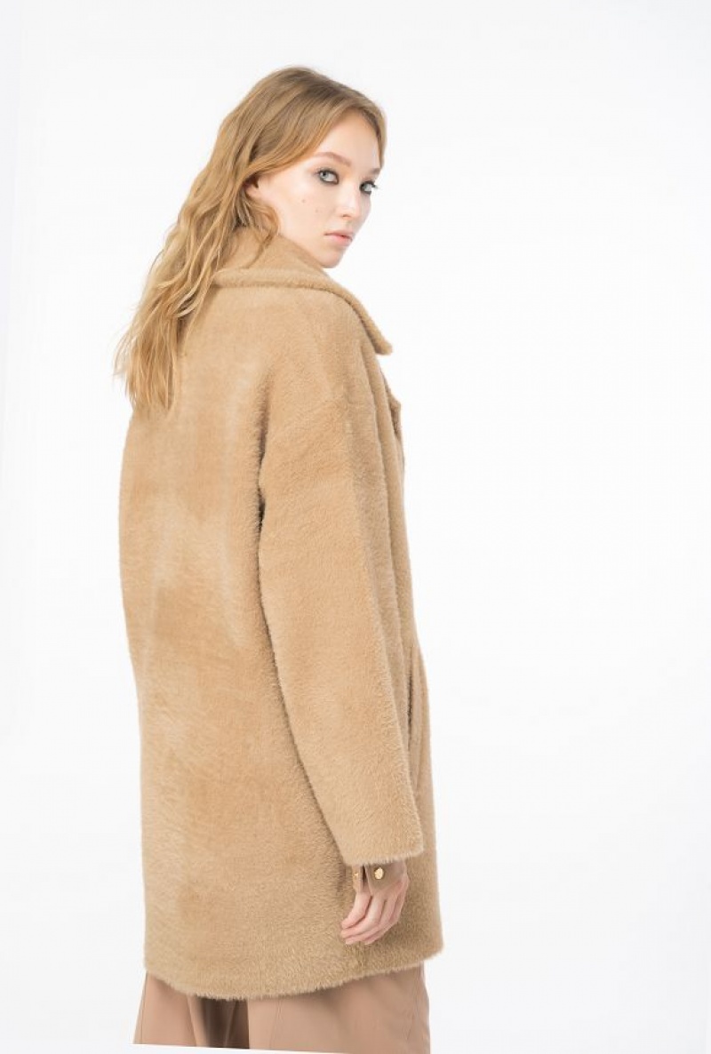 Pinko Faux Fur Cocoon Coat MOCHA CAMEL | SN-PKO33670