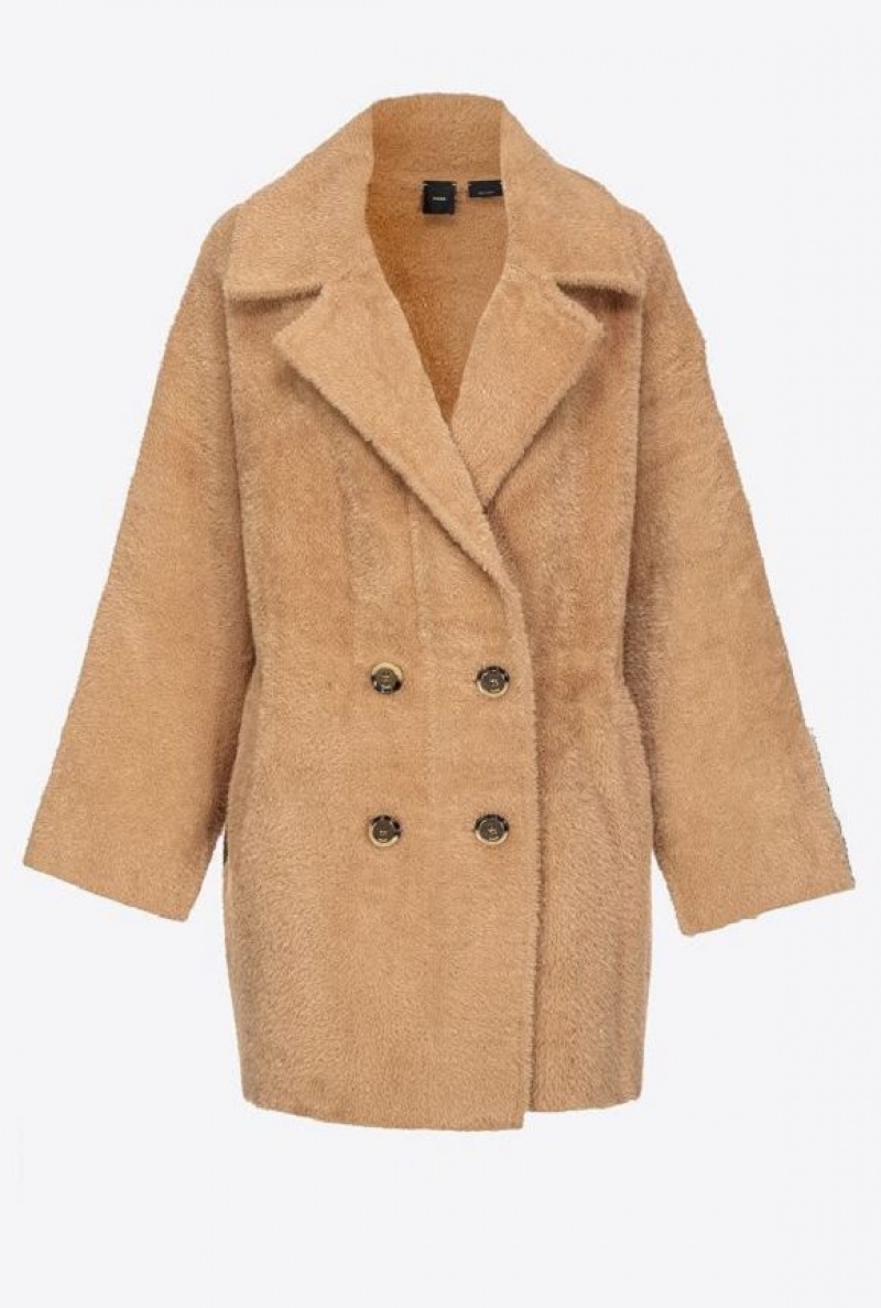 Pinko Faux Fur Cocoon Coat MOCHA CAMEL | SN-PKO33670