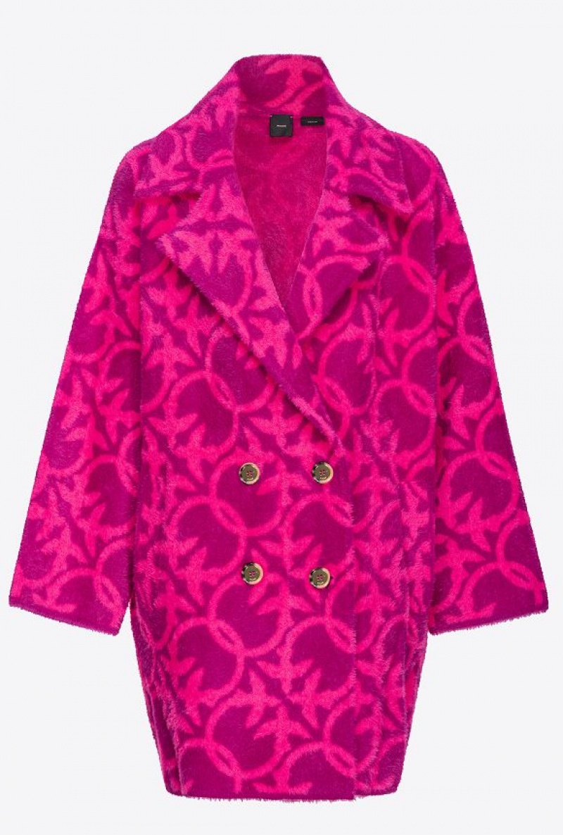 Pinko Faux Fur Love Birds Coat PURPLE/FUCHSIA | SN-PKO33609