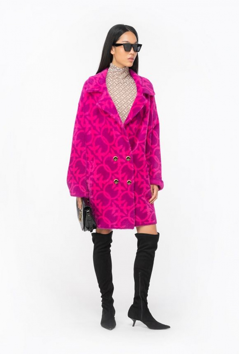 Pinko Faux Fur Love Birds Coat PURPLE/FUCHSIA | SN-PKO33609