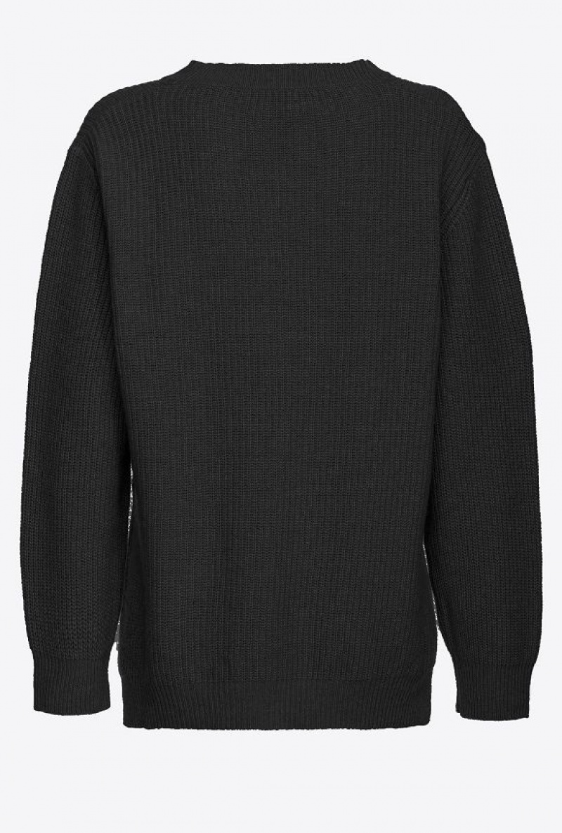 Pinko Fisherman’S Rib-knit Cashmere-blend Pullover LIMO BLACK | SN-PKO33446