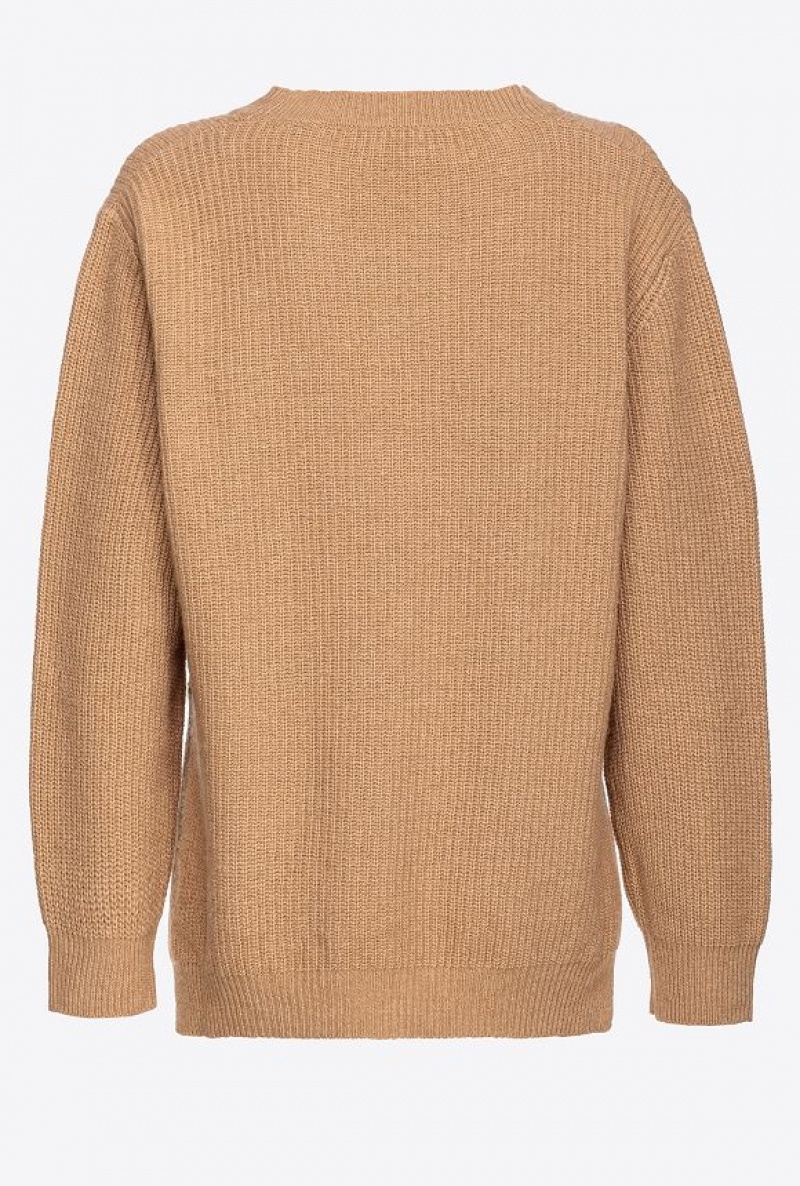 Pinko Fisherman’S Rib-knit Cashmere-blend Pullover TANNIN BEIGE | SN-PKO33458