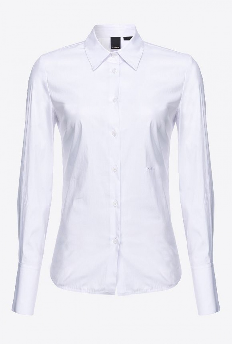 Pinko Fitted-waist Poplin Shirt With Embroidered Logo BRIGHT WHITE | SN-PKO33165