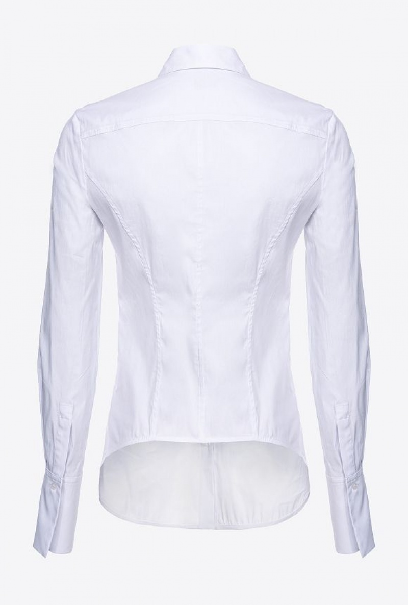 Pinko Fitted-waist Poplin Shirt With Embroidered Logo BRIGHT WHITE | SN-PKO33165