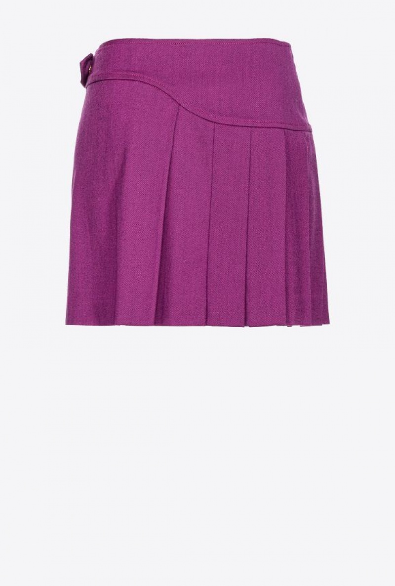 Pinko Flannel Mini Skirt With Piercing Buckle DARK PURPLE | SN-PKO33912