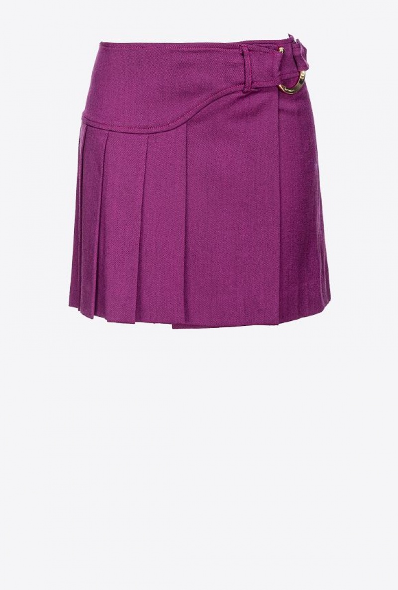 Pinko Flannel Mini Skirt With Piercing Buckle DARK PURPLE | SN-PKO34083