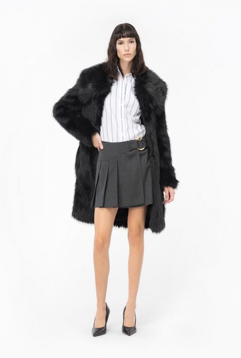 Pinko Flannel Mini Skirt With Piercing Buckle DARK GREY | SN-PKO34100