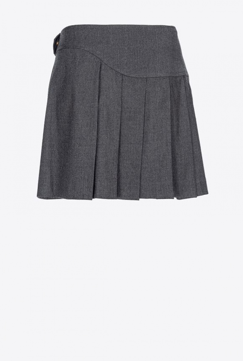 Pinko Flannel Mini Skirt With Piercing Buckle DARK GREY | SN-PKO34100