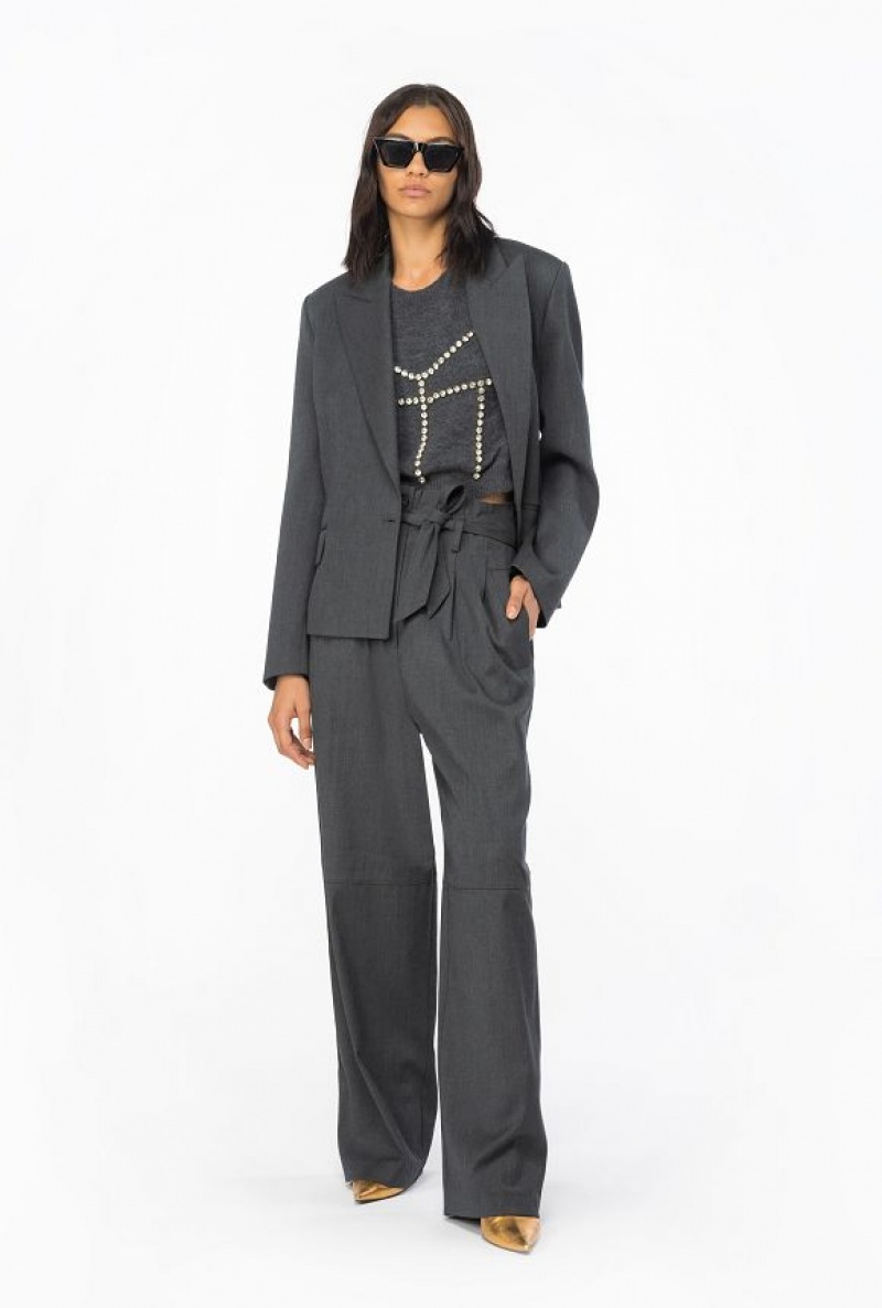 Pinko Flannel Trousers With Belt DARK GREY | SN-PKO33790