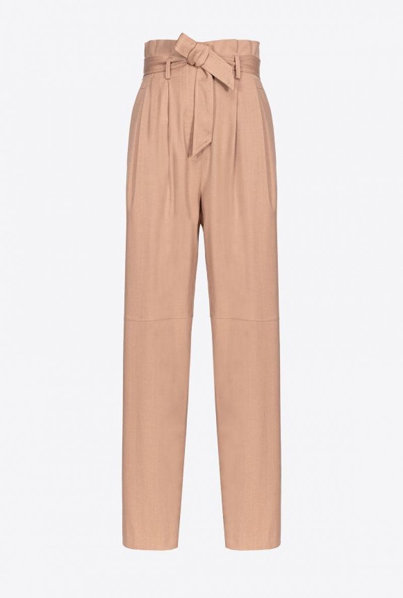 Pinko Flannel Trousers With Belt DARK LATTE | SN-PKO33785