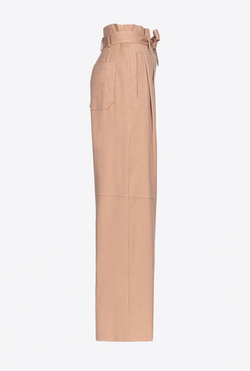 Pinko Flannel Trousers With Belt DARK LATTE | SN-PKO33785