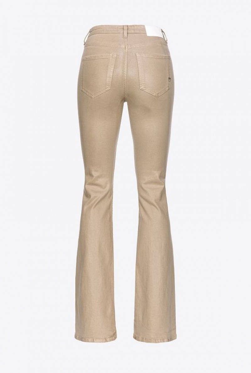 Pinko Flared Leather-look Drill Jeans BEIGE - SAND DUNE | SN-PKO34013