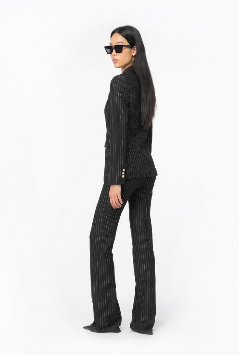 Pinko Flared Pinstriped Trousers BLACK/BEIGE | SN-PKO33982