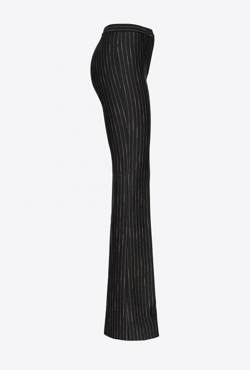 Pinko Flared Pinstriped Trousers BLACK/BEIGE | SN-PKO33982